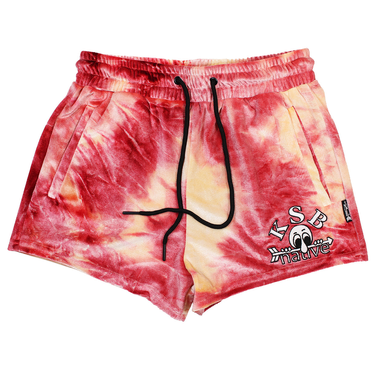 tie dye velvet shorties in crimson/champagne with kilroys sports bar