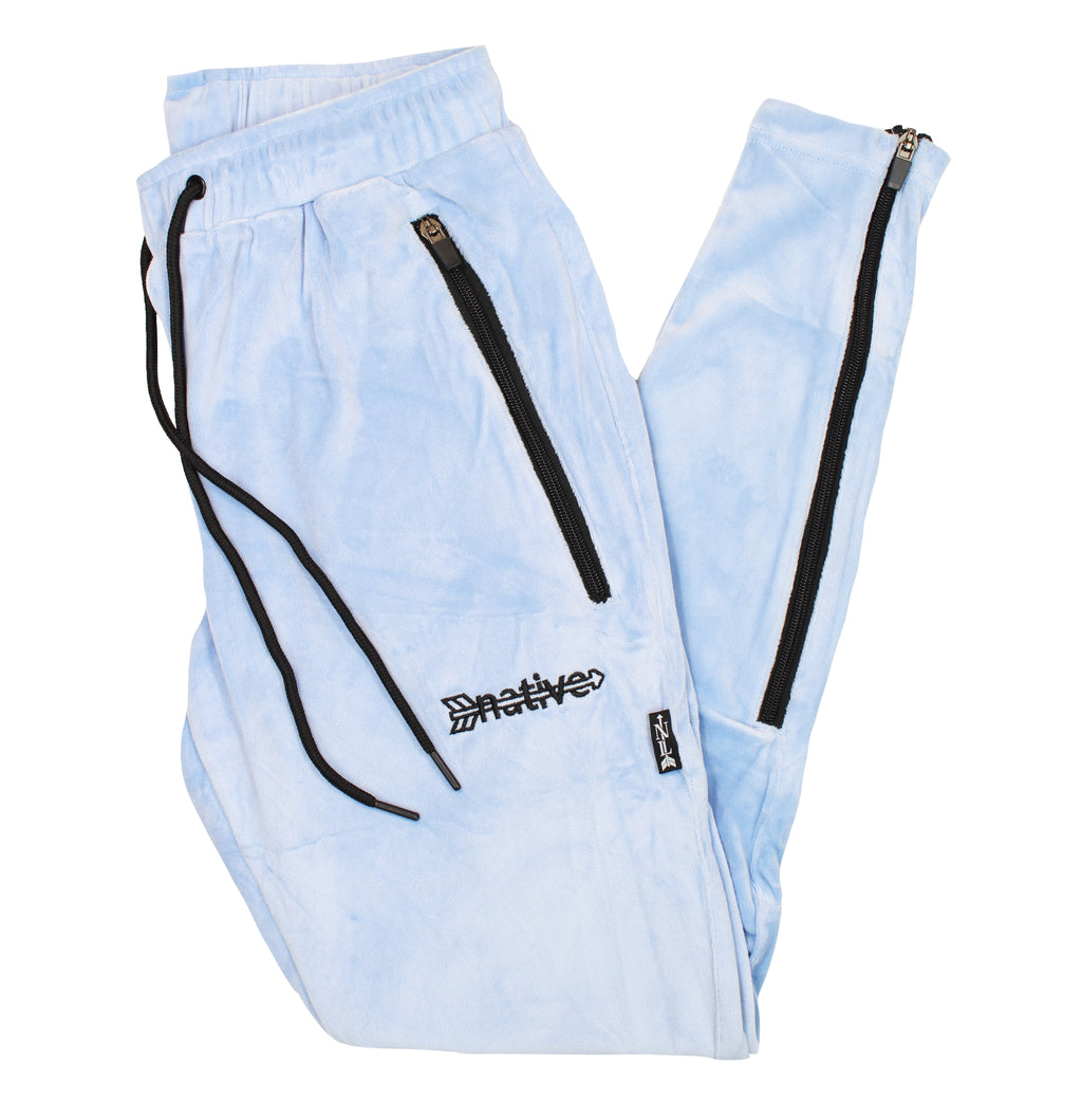 velour soccer sweats in baby blue