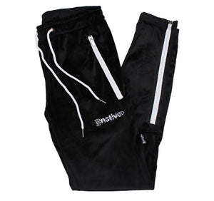 velour soccer sweats in black/white