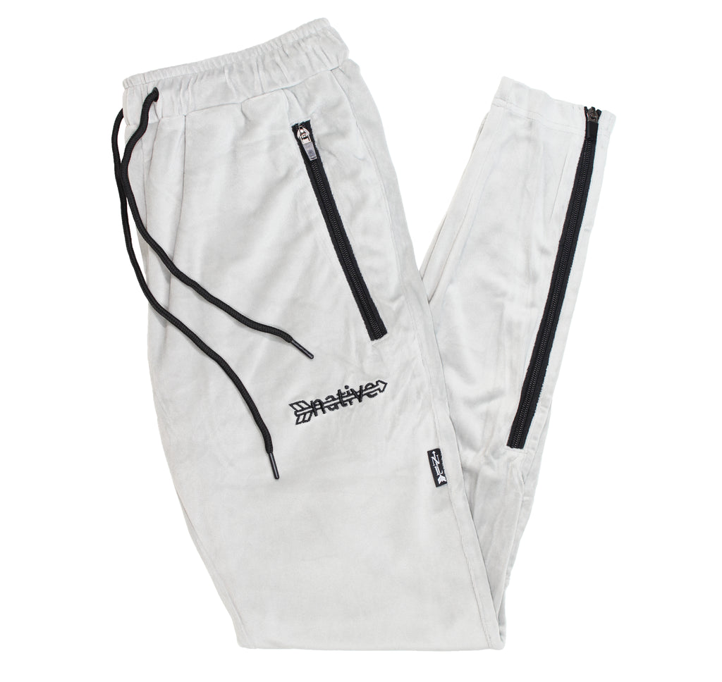 velour soccer sweats in silver